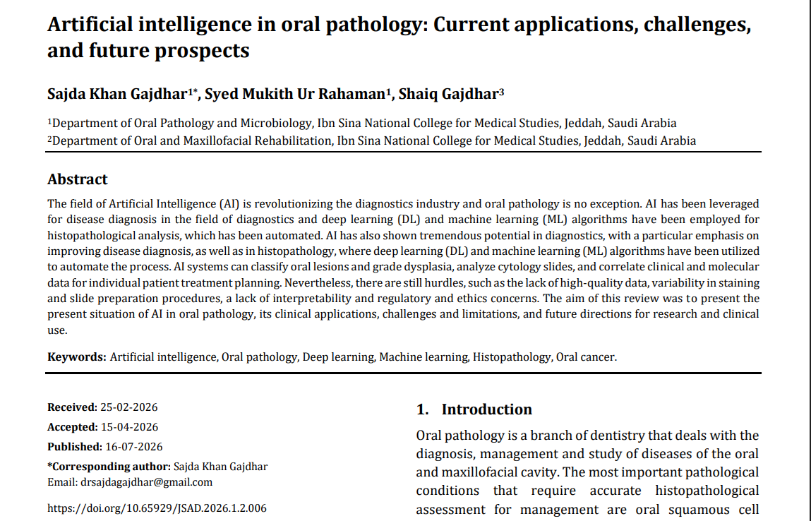 Artificial intelligence in oral pathology: Current applications, challenges, and future prospects