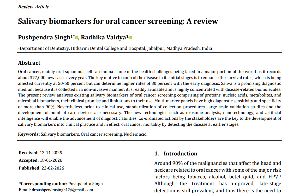 Salivary biomarkers for oral cancer screening: A review